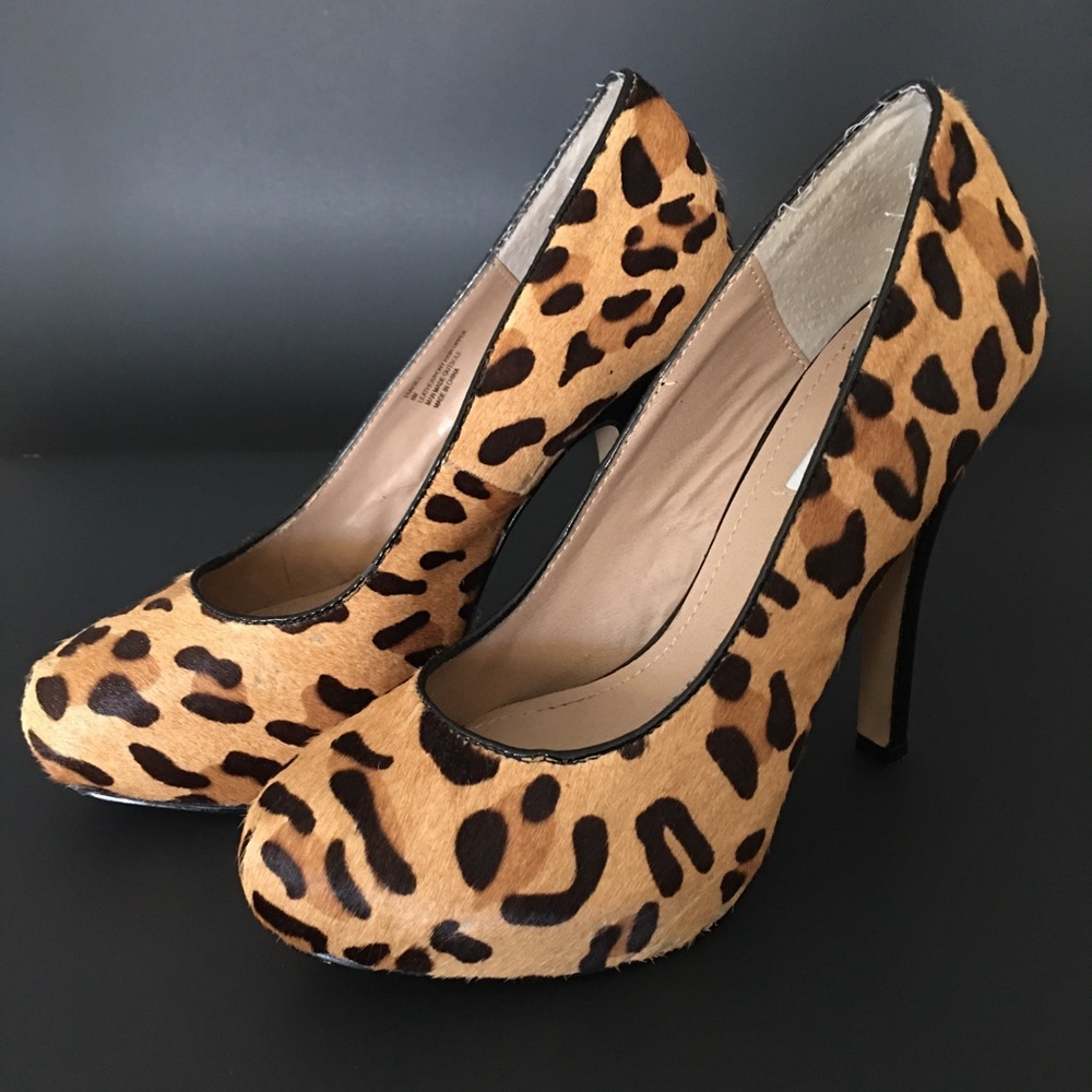 Steve Madden Hidden Platform Traise Heels Leopard Pony Hair Tan Brown 8M
